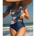 Women's Swimwear Tankini 2 Piece Normal Swimsuit High Waisted Floral Print Leaves Leaf Floral Green Blue Padded V Wire Bathing Suits Sports Vacation Sexy / New