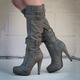 Women's Beige Knee-High Stiletto Boots with Buckle Straps and Side Zipper, Sexy High Heel Boots for Fashionable Night Out