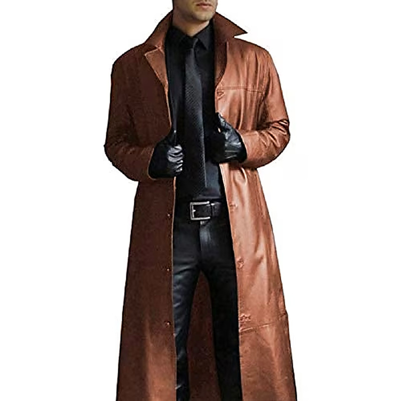 Men's Faux Leather Jacket Winter Coat Faux Leather Trench Coat Transition Jacket Trench Coat Business Casual Artificial Leather Windproof Outerwear Clothing Apparel Chic Modern Single Breasted