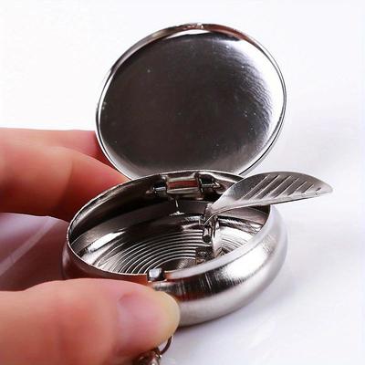 Silvery White Stainless Steel Ashtray, Portable Keychain Ashtray, Mini Version Carry On Ashtray