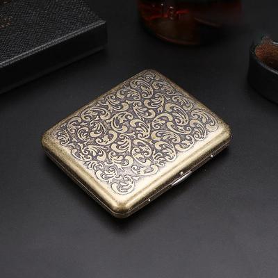 20 Sticks of Cigarette Case with Both Sides Open to Support Generation of Bronze Condensed Flower Metal Flip-top Carved Cigarette Case