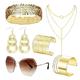 70s Elegant Hairband Metal Ring Earrings Iron Wire Bracelet Glasses 6-piece Jewelry Set disco