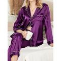 Women's Satin Silk Lounge Sets Satin Pajama Sets Pure Color Fashion Casual Comfort Home Daily Bed Satin Breathable Lapel Long Sleeve Shirt Pant Button Pocket Summer Fall Black White