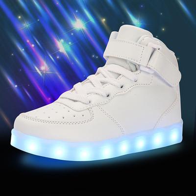 Gold LED Light-Up High-Top Sneakers for Kids and Men with Colorful Sole, Adjustable Strap, and Shiny Finish