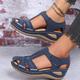 Women's Sandals Wedge Sandals Platform Sandals Outdoor Daily Beach Solid Color Summer Embroidery Wedge Heel Round Toe Elegant Casual Minimalism Faux Leather Magic Tape Black Blue Purple