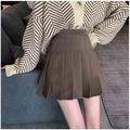 Women's Skirt Mini Skirts Pleated Solid Colored Party Party / Evening Spring Summer Cotton Blend Elegant Preppy Navy Pink Black Coffee
