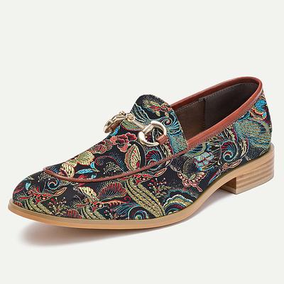 Men's Loafers Floral Embroidered Leather Chain