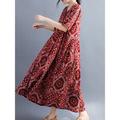 Women's Long Dress Maxi Dress Casual Dress Ethnic Dress Swing Dress Tribal Retro Vintage Daily Holiday Vacation Pocket Print Half Sleeve Crew Neck Dress Loose Fit Black Red Navy Blue Summer Spring