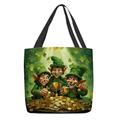 Women's Tote Shoulder Bag Canvas Tote Bag Polyester Shopping Daily St. Patrick's Day Print Large Capacity Foldable Lightweight Cartoon Clover Light Green Dark Green Green