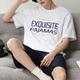 Men's Loungewear Pajama Set Pajama Top and Shorts 1 set Plaid Letter Stylish Casual Home Daily Bed Cotton Breathable Soft Short Sleeve T shirt Tee Shorts Pocket Elastic Waist Spring Summer Black White