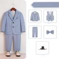 6 Pieces Kids Boys Suit Blazer Outfit Solid Color Long Sleeve Button Set Formal Cool Fall Winter 7-13 Years Gray 5-piece set (jacket vest trousers bow tie Blue 6-piece set (shirt jacket