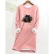 Women's Sweatshirt Dress Casual Dress Mini Dress Sherpa Fleece Lined Warm Outdoor Vacation Going out Crew Neck Print Cat Letter Loose Fit Black Pink Dark Pink S M L XL XXL