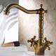 Antique Brass Kitchen Faucet,Two Handles One Hole Standard Spout Deck Mounted Traditional Kitchen Taps with Hot and Cold Switch