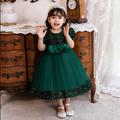 Toddler Girls' Dress Plain Short Sleeve Party Daily Sequins Bow Cute Elegant Polyester Midi Tulle Dress Summer Spring 1-4 Years Wine Red Green