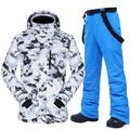 MUTUSNOW Men's Ski Jacket with Bib Pants Ski Suit Outdoor Winter Thermal Warm Waterproof Windproof Breathable Detachable Hood Snow Suit Clothing Suit for Skiing Snowboarding Winter Sports