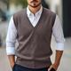 Men's Sweater Vest Wool Sweater Pullover Sweater Jumper Jumper Ribbed Knit Regular Knitted Plain V Neck Vintage Stylish Work Daily Wear Clothing Apparel Winter Autumn Camel Wine M L XL