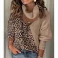 Women's Pullover Sweater Jumper Turtleneck V Neck Ribbed Knit Button Thin Hole Drop Shoulder Fall Winter Daily Going out Stylish Casual Long Sleeve Leopard Color Block Maillard Black White Wine S M L