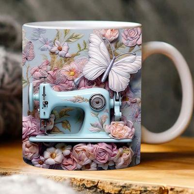 3D Sewing Mug, 3D Floral Sewing Machine, 3D Sewing Machine Mug, Ceramic Coffee Mug, 3D Coffee Mug Wrap, Sewing Gift for Women, Christmas Gift Xmas Gift