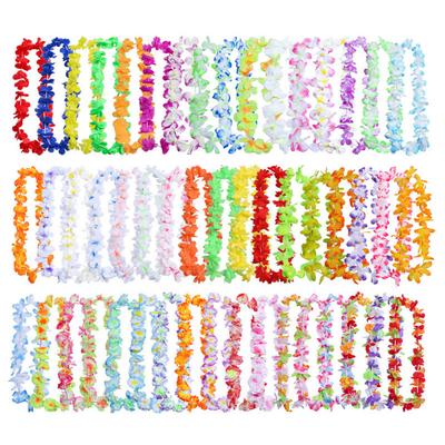 50pcs Hawaiian Leis Necklace Tropical Luau Hawaii Silk Flower Lei Theme Party Favors Wreaths Headbands Holiday Wedding Beach Birthday Decorations