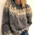 Women's Pullover Sweater Jumper Crew Neck Chunky Knit Knitted Drop Shoulder Fall Winter Daily Holiday Going out Vintage Style Casual Long Sleeve Geometric Black Wine Blue S M L