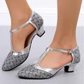 Women's Sandals Glitter Crystal Sequined Jeweled Plus Size Ankle Strap Heels Party Daily Solid Color High Heel Pointed Toe Elegant Vintage Fashion PU Silver mid-heel Gold mid-heel Gold low-heel