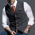 Men's Vest Waistcoat Daily Wear Going out Vintage Fashion Spring Fall Button Polyester Comfortable Plain Single Breasted V Neck Regular Fit Deep Green Gray Green Navy Leaf Vest