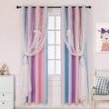 Pink Bedroom Blackout Curtains with Sheer Overlay, Room Darkening Thermal Curtains Double Layer Window Drapes for Living Room Decor, 1 Panel