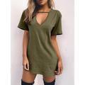 Women's White Dress Casual Dress T Shirt Dress Tee Dress Mini Dress Black White Brown Short Sleeve Pure Color Cut Out Summer Spring V Neck Classic Loose Fit 2023 S M L XL 2XL