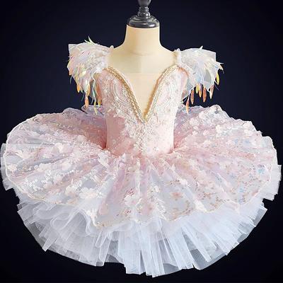 Kids' Dancewear Ballet Dance Costumes Dress Pearls Splicing Paillette Girls' Performance Party Short Sleeve Spandex