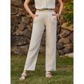 100% Linen Women's Pants Trousers Straight Full Length Linen Slacks Breathable And Soft Luxurious Linen Pocket High Cut High Waist Classic Casual Daily Wear Beige Summer Spring