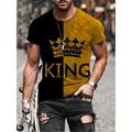 Men's T shirt Tee Tee Letter Splicing King Crew Neck Black / Yellow Black / Gray Blue Orange Red 3D Print Plus Size Causal Daily Short Sleeve Clothing Apparel Basic Vintage Chic Modern Casual