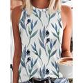 Women's Tank Top Floral Leaf Casual Holiday Print Blue Sleeveless Fashion Crew Neck Summer