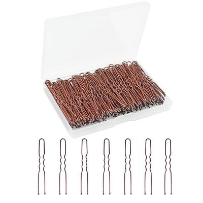 U Shaped Hair Pins, 200PCS 2.4inch Bun Hair Pins for Women Kids Girls Hairdressing Salon with Storage Box, for All Hair Types - Brown