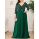 Women's Plus Size Green Chirstmas Dress Sequin Dress Prom Dress Party Dress Sparkly Dress Solid Color Long Dress Maxi Dress 3/4 Length Sleeve V Neck Dark Green Fall Spring XL