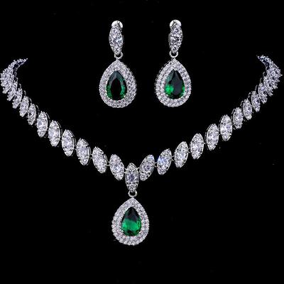 Bridal Jewelry Sets 1 set Cubic Zirconia Copper Imitation Diamond 1 Necklace Earrings Women's Elegant Luxury Tennis Chain Drop Diamond Water Drop Jewelry Set For Anniversary Wedding Guest Birthday