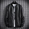 Men's Bomber Jacket Leather Jacket Waterproof Durable Casual / Daily Outdoor Daily Wear Vacation Zipper Standing Collar Comfort Leisure Jacket Outerwear Solid / Plain Color Pocket Keep Warm Black Gray