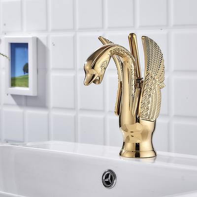 Vintage Bathroom Sink Mixer Faucet Brass Swan Shap, Monobloc Washroom Basin Taps Single Handle One Hole Deck Mounted, Mono Water Vessel Tap Hot and Cold Hose Antique