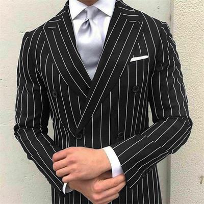 Men's Wedding Suits Black Burgundy Fashion Business Striped Plus Size 2 Piece Double Breasted Six-buttons