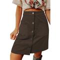 Women's Skirt Bodycon Above Knee High Waist Skirts Pocket Solid Colored Street Daily Summer Corduroy Fashion Casual Apricot Black Blue Brown
