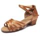 Women's Latin Shoes Ballroom Shoes Line Dance Performance Satin Basic Sandal Solid Color Low Heel Buckle Kid's Leopard Dark Brown Black