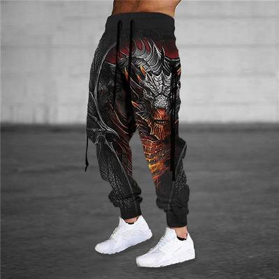 Men's Sweatpants Joggers Trousers Drawstring Elastic Waist 3D Print Animal Dragon Graphic Prints Comfort Sports Outdoor Casual Daily Cotton Blend Terry Streetwear Designer Orange Gray Micro-elastic