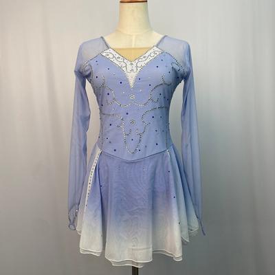 Figure Skating Dress Women's Girls' Ice Skating Dress Blue Stretchy Training Competition Skating Wear Thermal Warm Crystal / Rhinestone Long Sleeve Ice Skating Figure Skating