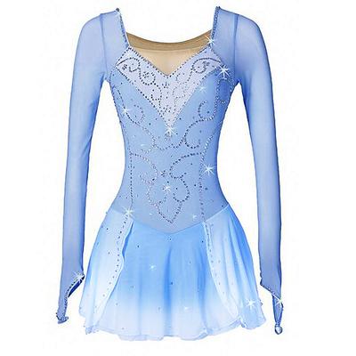 Figure Skating Dress Women's Girls' Ice Skating Dress Blue Stretchy Training Competition Skating Wear Thermal Warm Crystal / Rhinestone Long Sleeve Ice Skating Figure Skating