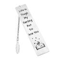 meijuhuga Stainless Steel Bookmark Inscribed Smooth Polished Feather Shape Chain Tassel Pendant Exquisite Graduation Teachers Day Gift