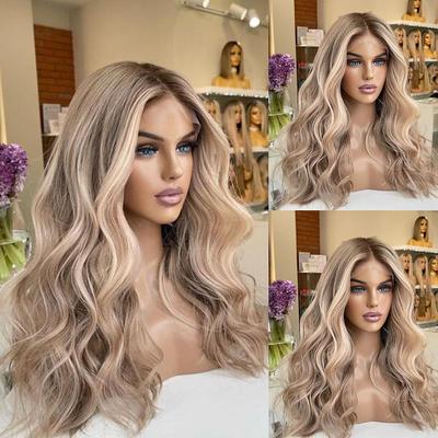 Unprocessed Virgin Hair 13x4 Lace Front Wig Layered Haircut Brazilian Hair Wavy Blonde Multi-color Wig 130% 150% Density with Baby Hair Highlighted / Balayage Hair 100% Virgin For Women Long