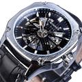 WINNER Men Mechanical Watch Luxury Large Dial Fashion Business Hollow Skeleton Automatic Self-winding Luminous Waterproof Leather Watch