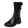 Women's Boots Motorcycle Boots Plus Size Work Boots Outdoor Daily Solid Color Mid Calf Boots Winter Buckle Flat Heel Round Toe Vintage Fashion Minimalism Faux Leather Zipper Dark Grey Black Red