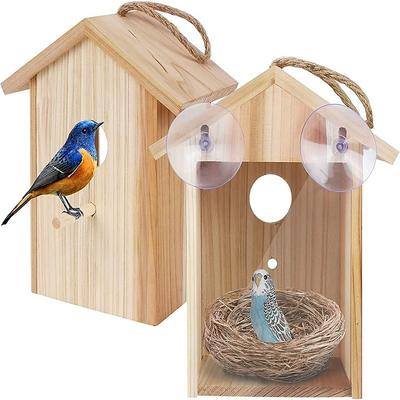 Bird House with Strong Suction Cups and lanyards for Outdoor use - See-Through Environmentally Friendly Wooden Bird nestBird Nest Transparent Design for Easy Observation