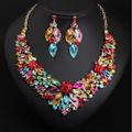 1 set Drop Earrings Bib necklace For Women's AAA Cubic Zirconia Multicolor Party Wedding Rhinestone Alloy Vintage Style Flower Rainbow