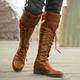 Men's Black Lace-Up Knee-High Boots with Buckle Straps – Vintage-Style Military Combat Boots for Outdoor and Casual Wear